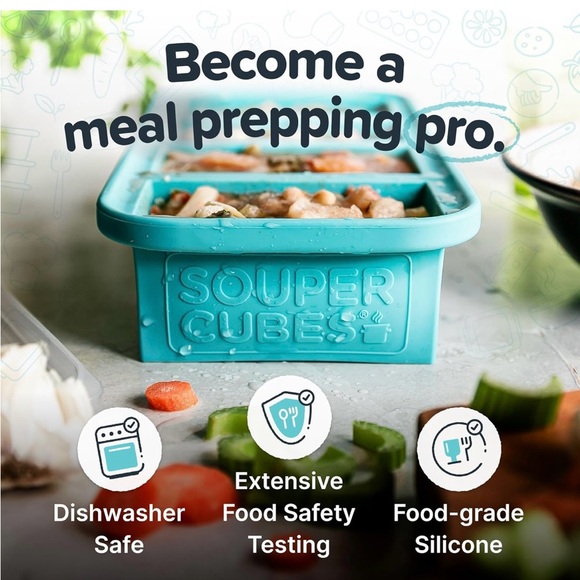 Souper Cubes Aqua Silicone Freezer Tray with lid - Picture 4 of 9